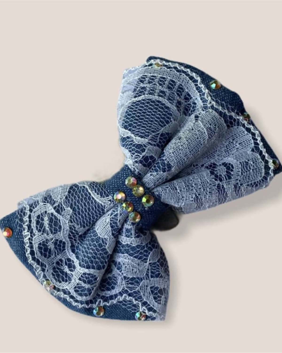 BLUE DENIM BOW WHITE LACE OVERLAY 1 PC - HBCH102DN24292