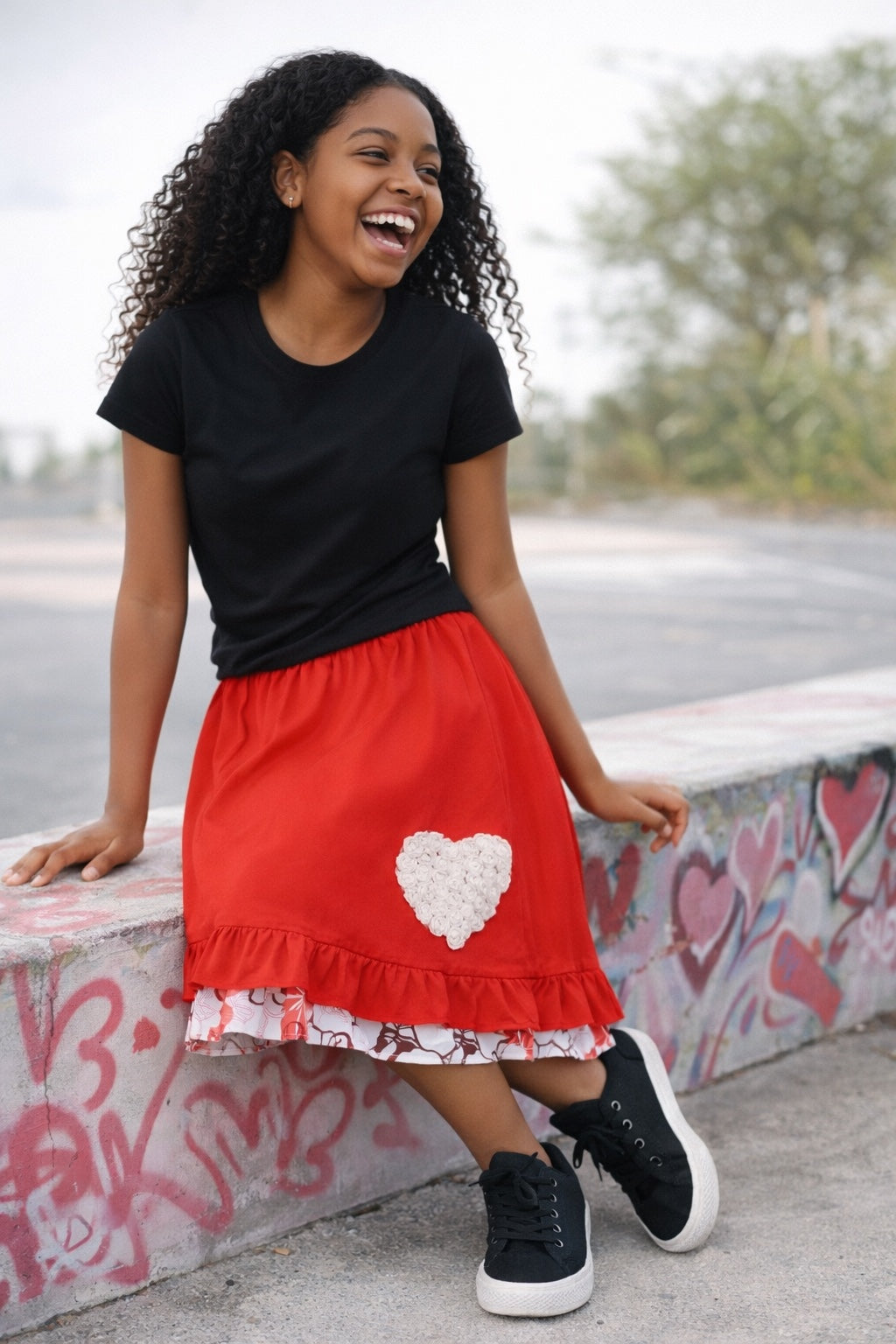RED OREOLUWA ROSSETTE HEART CHARM SKIRT (8-16 YR) - C440CHRD