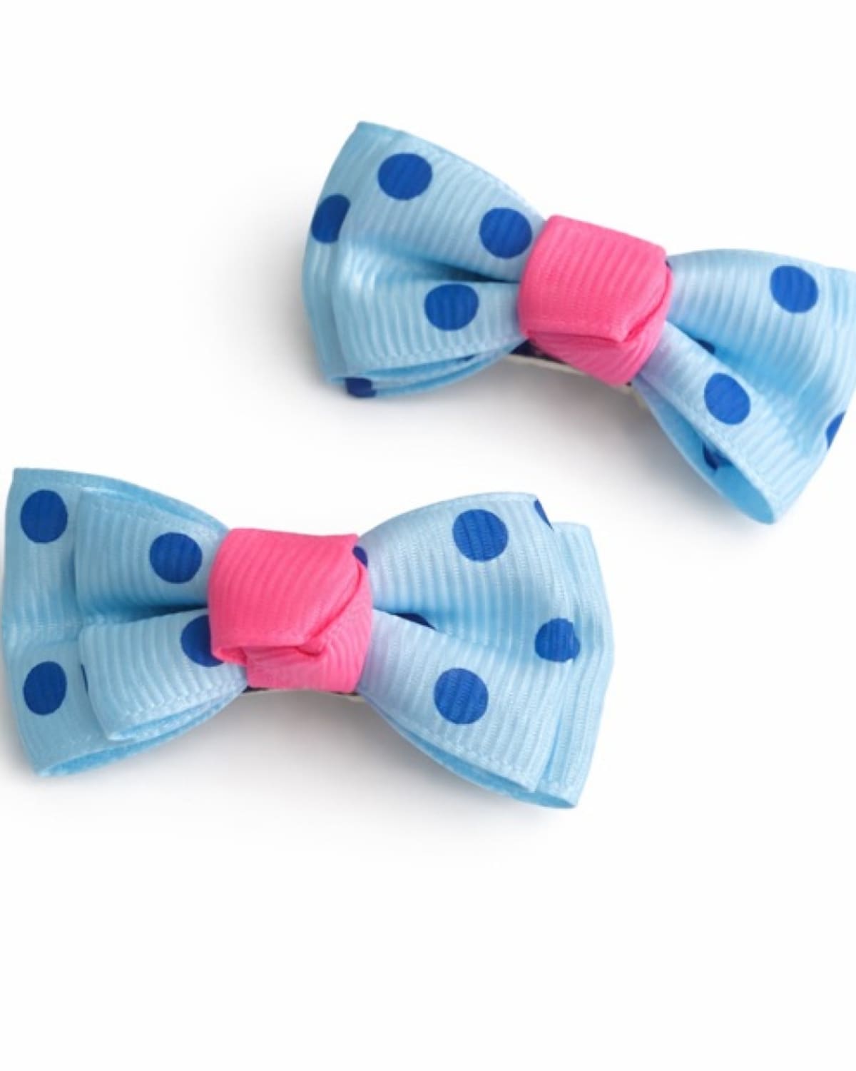 SWEET BLUE POLKA DOT/ PINK WRAP BOW HAIR CLIPS SET OF 2 - SHBCH115BL