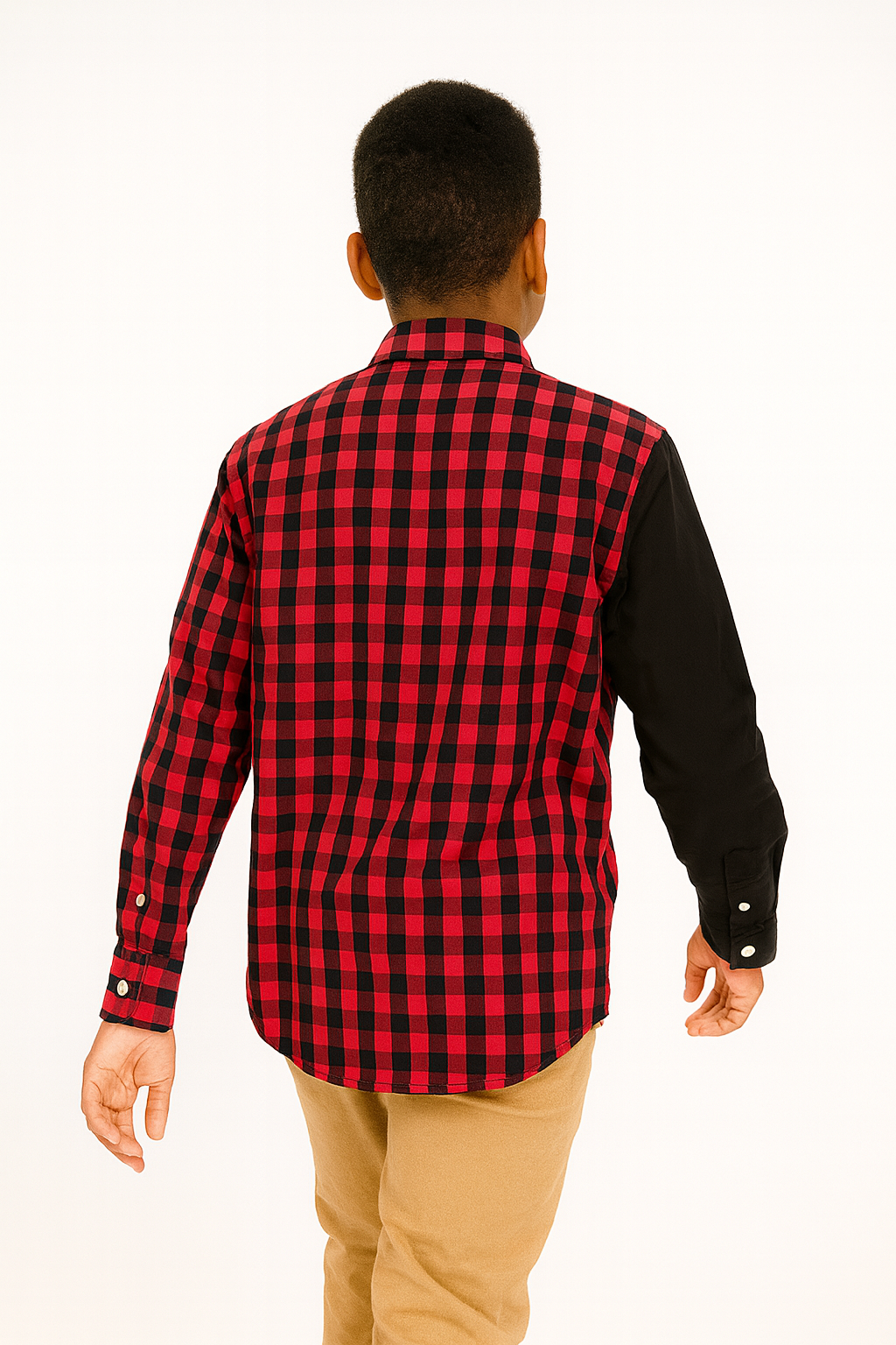DUAL-TONE BOLD CEASER CHECK BOYS’ LONG SLEEVE SHIRT - MN32826255BLKRD 8YR -16YR