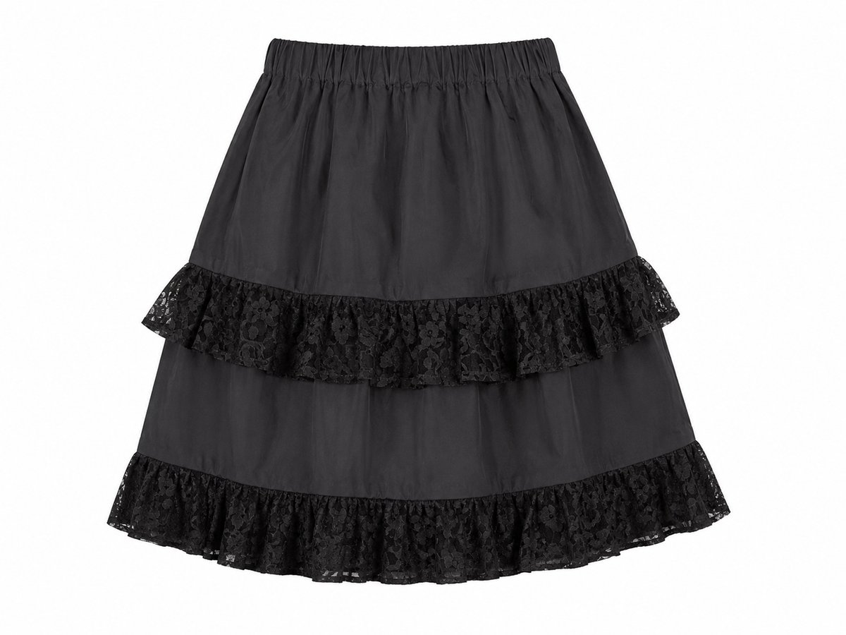 MIDNIGHT BLACK TIERED SKIRT - C436258BLKLC