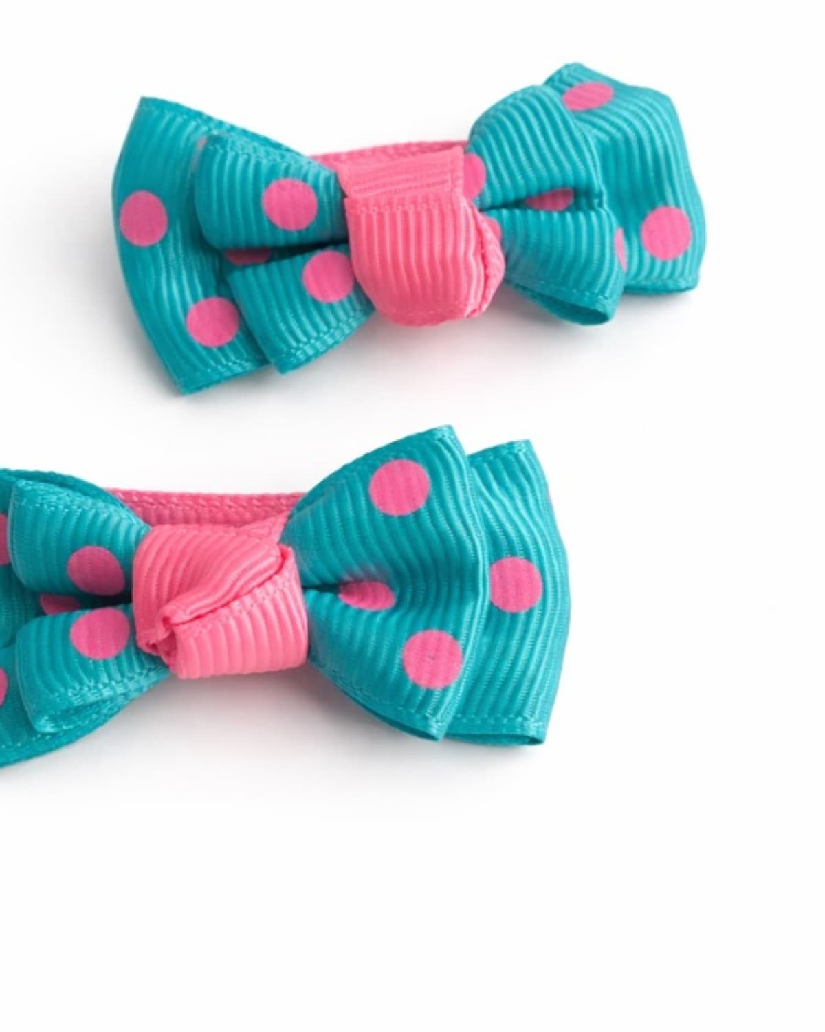 TEAL & PINK POLKA DOT BOW HAIR CLIPS SET OF 2 - SHBCH113TLPNK