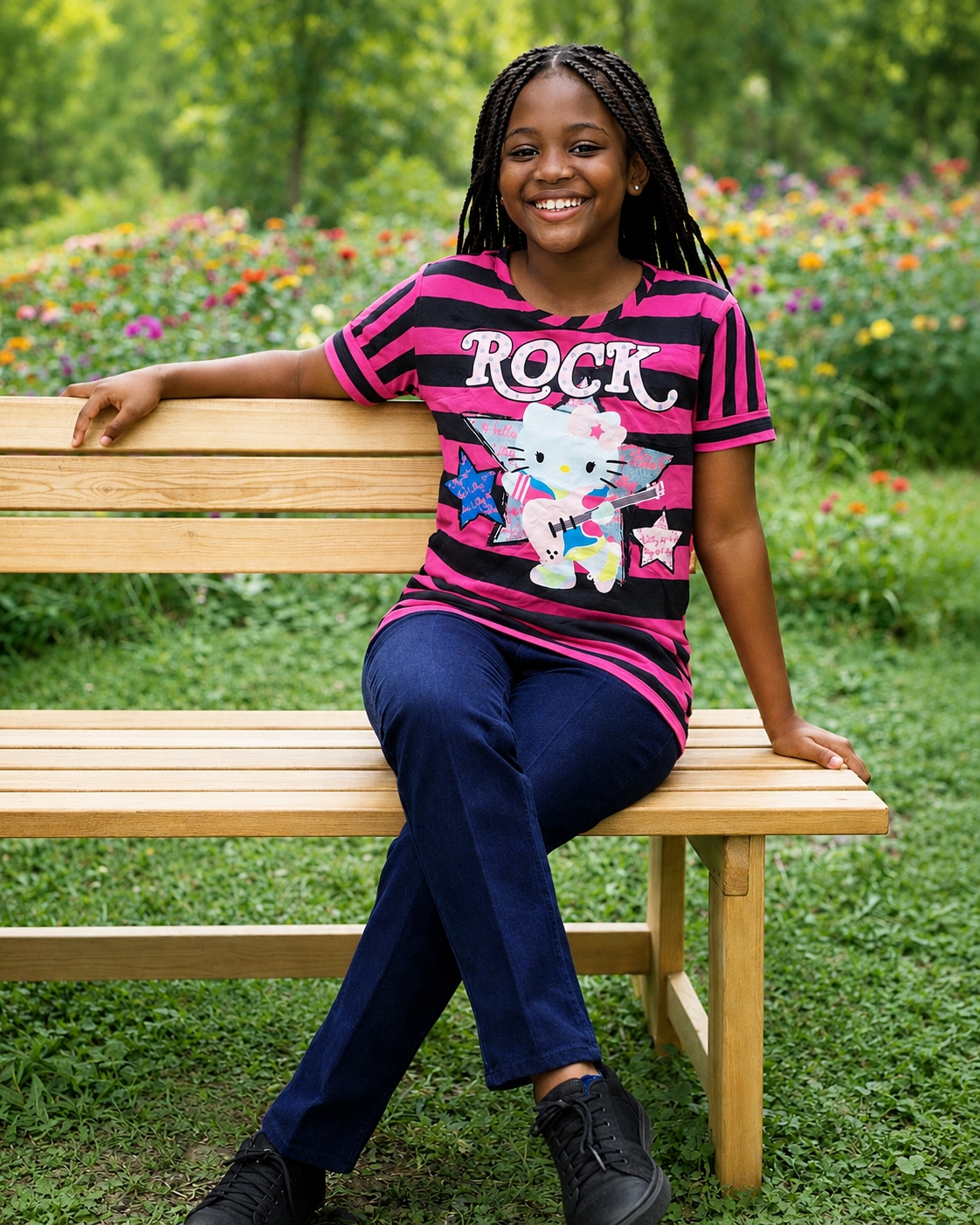 ROCK STAR KITTY HI-LO STRIPE TOP - WSD105STRPNK