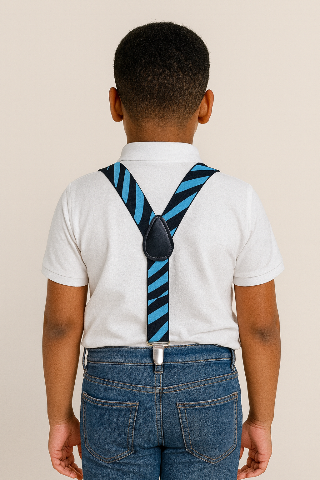 BLUE ZEBRA PRINT Y BACK SUSPENDERS - B49MNBLBLK