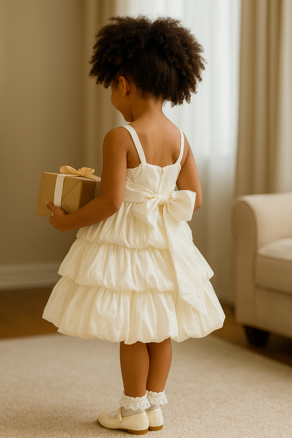 🌼IVORY STRAPPY TIERED PARTY DRESS - SMD101IVY 2-8YRS