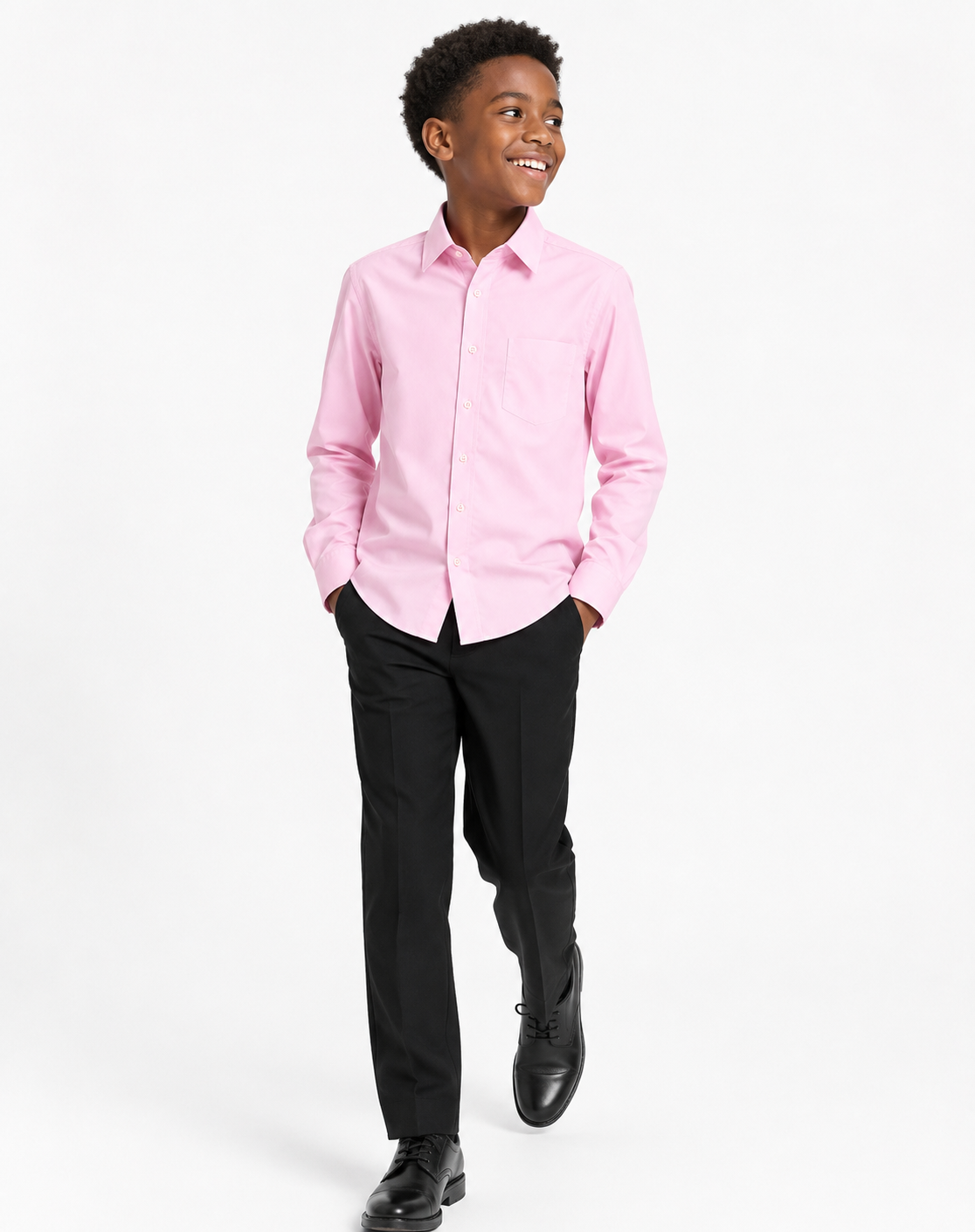 BOYS CLASSIC PINK LONG SLEEVE FORMAL SHIRT (18 MTHS-12YRS) - A5821104PNK