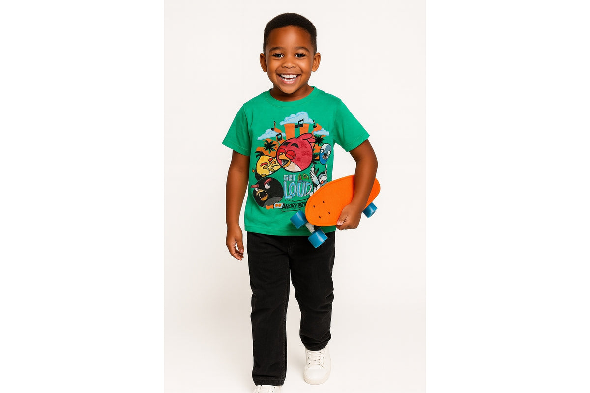 GREEN ANGRY BIRDS GRAPHIC TEE SHIRT - WSD102GRN