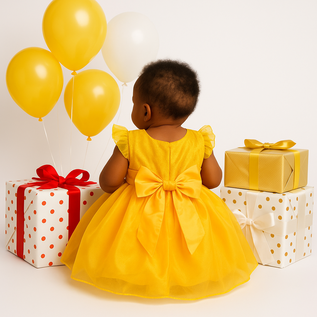 GOLDEN PETAL BLOOM PARTY DRESS - A172BGYEL (0-3YRS)