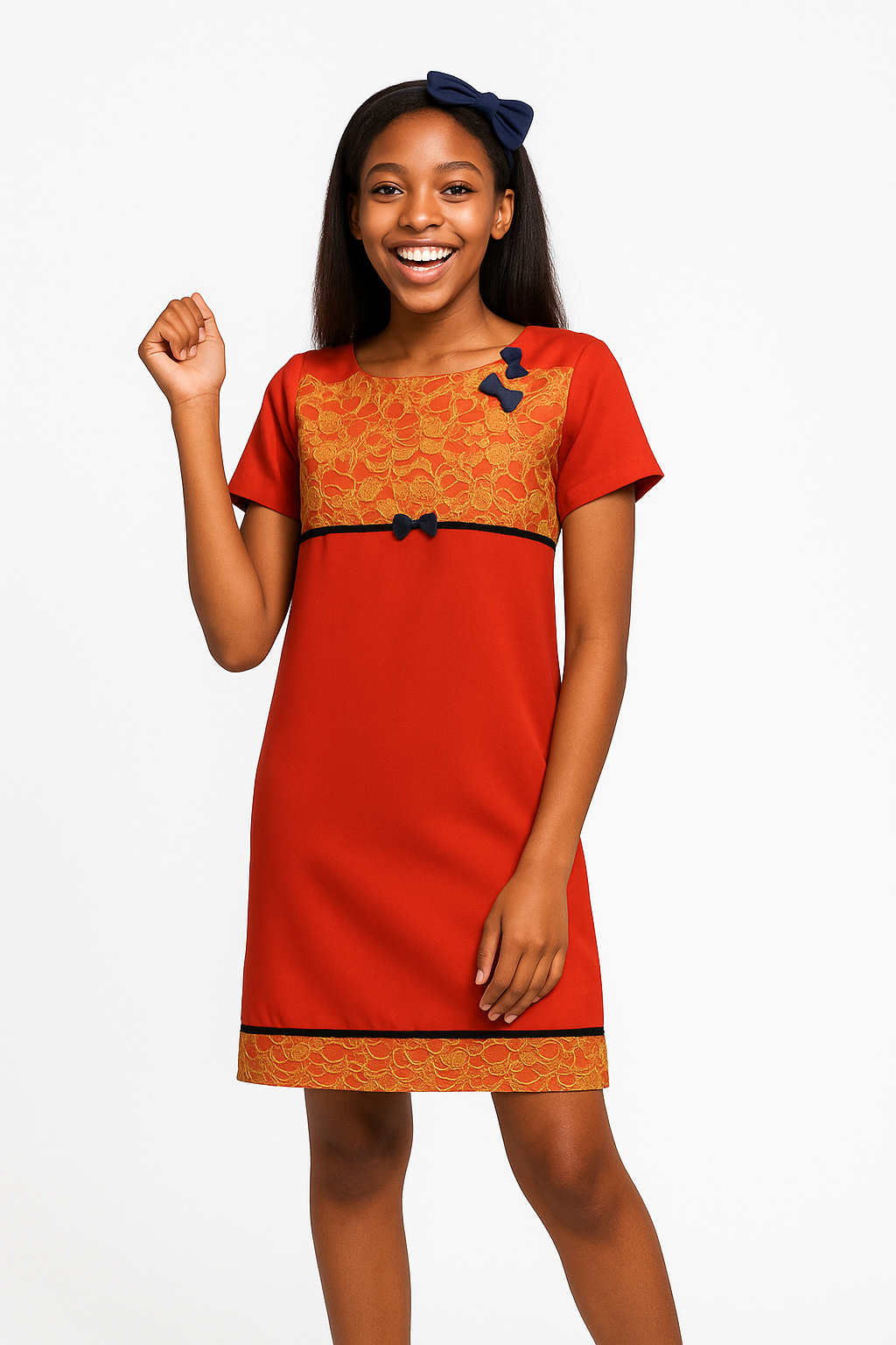 RED & GOLD LACE ACCENT A-LINE DRESS - A8317RED (12-16YR)