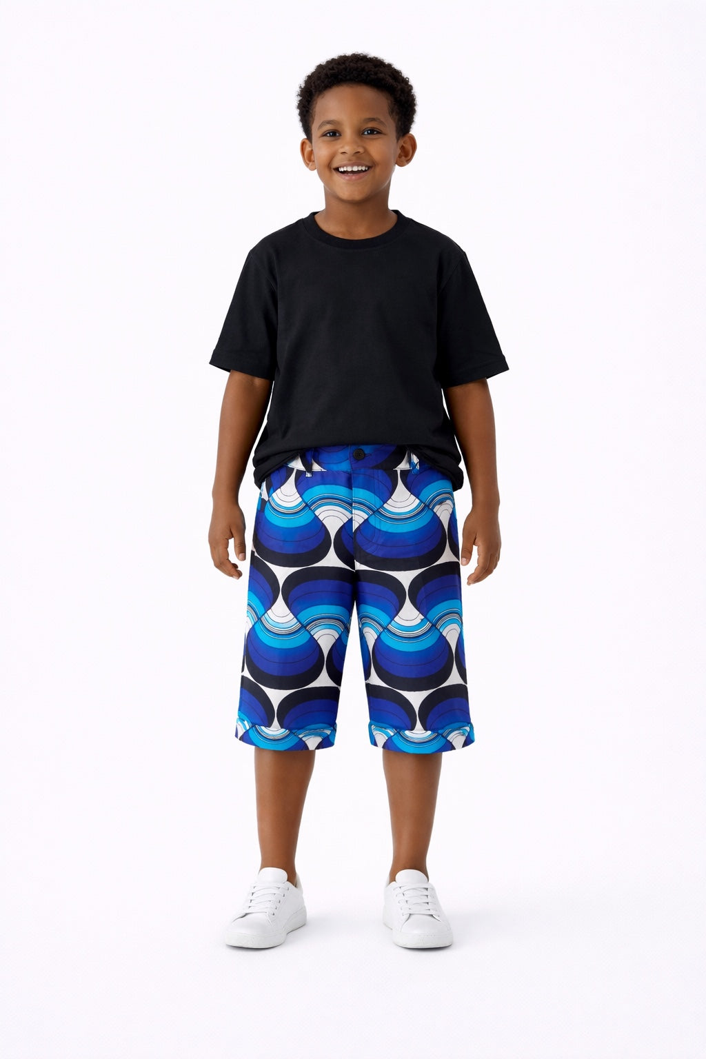 BLUE BAMIDELE 3/4 ANKARA SHORTS OMABSH100 6-12YRS