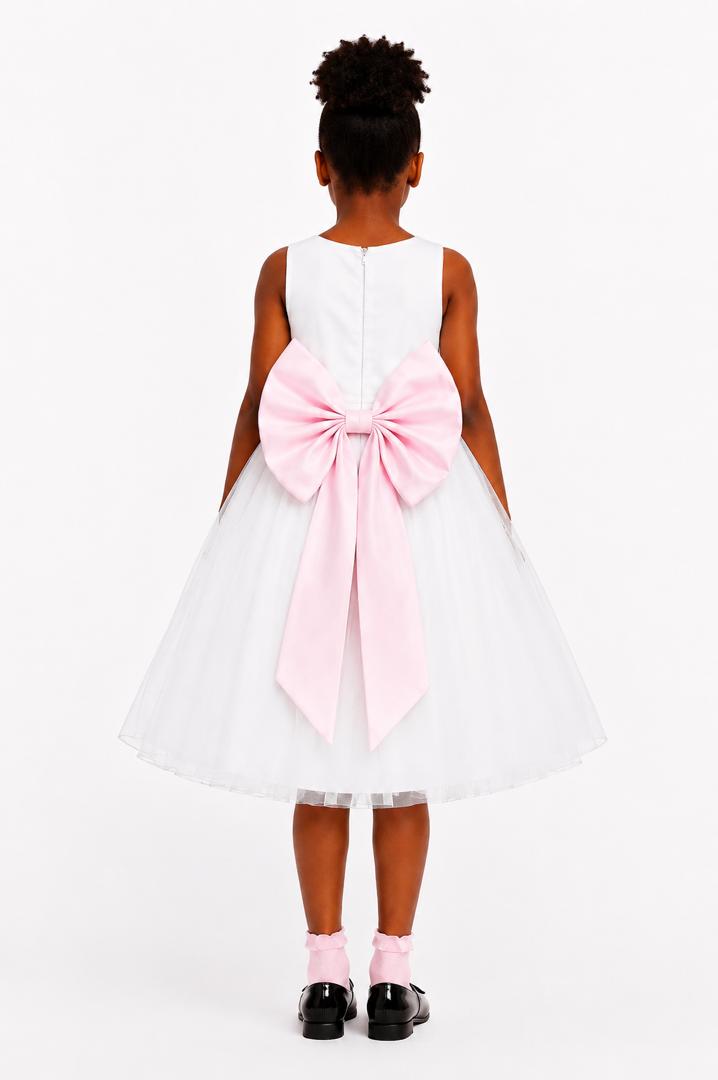 ELEGANT IVORY TULLE BALL GOWN / LIGHT PINK DOUBLE BOW - MD860LPNK