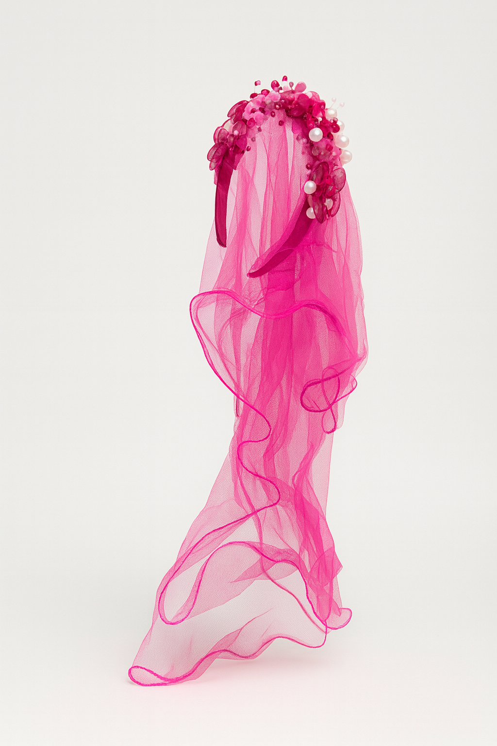FUSCHIA PINK TULLE VEILED HEADBAND - BH11725220FPNK