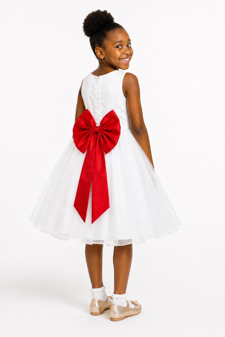 ELEGANT IVORY TULLE BALL GOWN/ RED DOUBLE BOW - MD860RED