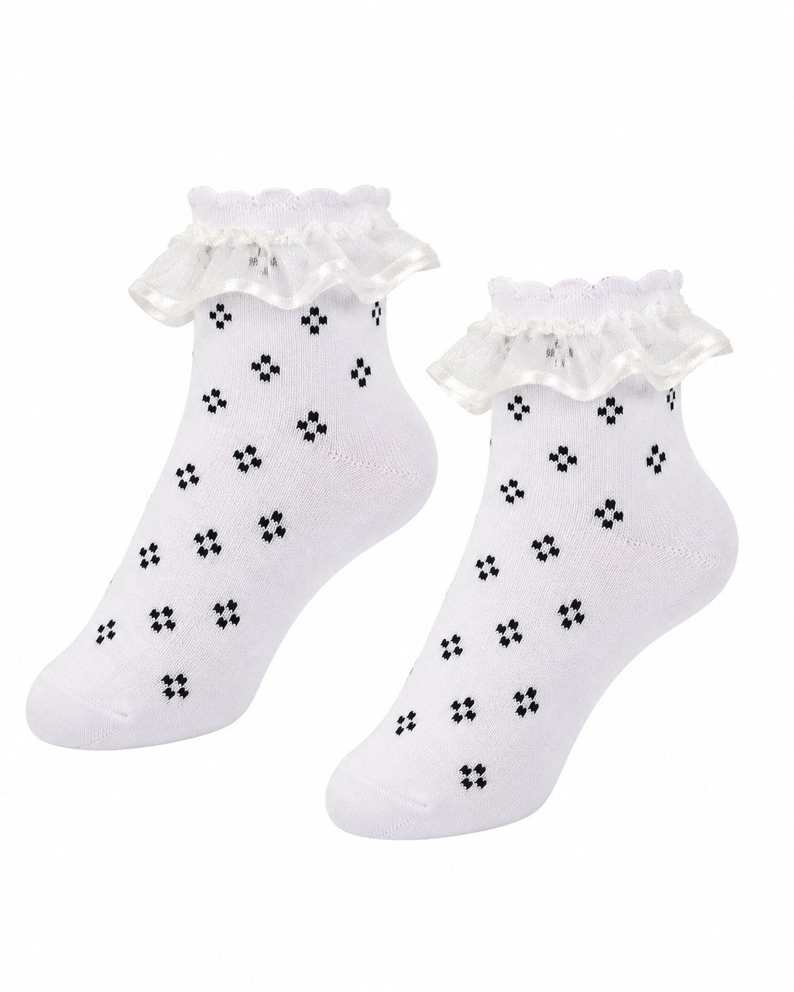 WHITE WITH BLACK DAISY DOT PATTERNED SOCKS - C808WHTDT