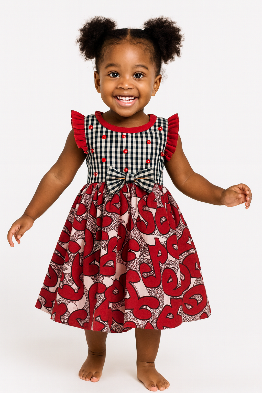 RUBY GINGHAM BLOSSOM ANKARA DRESS - OM1880RDGNH 6MTHS-3YRS