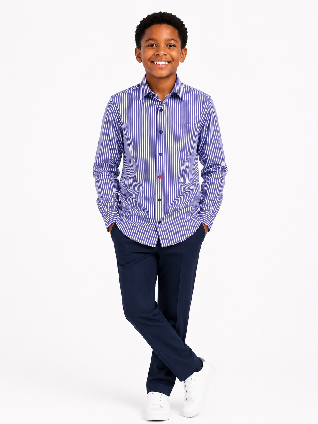 AMOS BOYS STRIPED LONG-SLEEVE DRESS SHIRT A145MSTRP