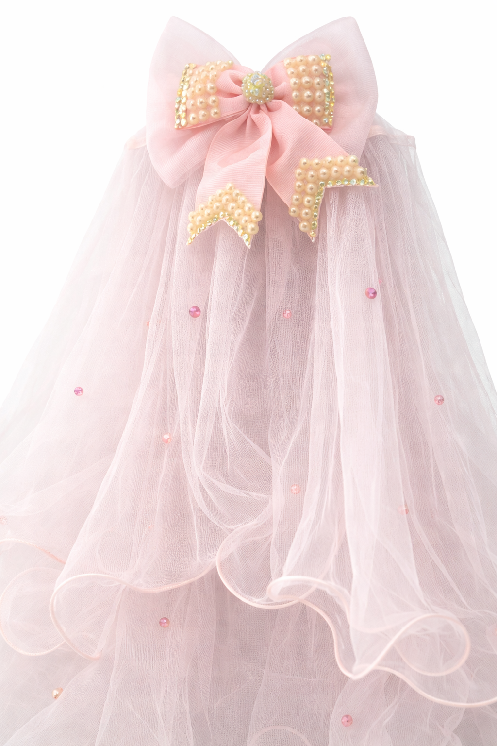 BABY PINK PEARL CASCADE VEIL HAIR BOW - BH11824259