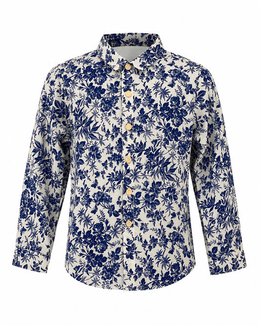BOYS’ BLUE FLORAL LONG SLEEVE SHIRT MD1511 4-6YRS