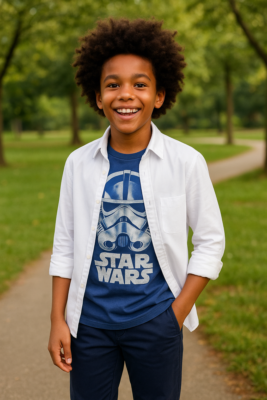 NAVY BLUE STAR WARS TEE SHIRT (4-16YRS) - BTP73NBL