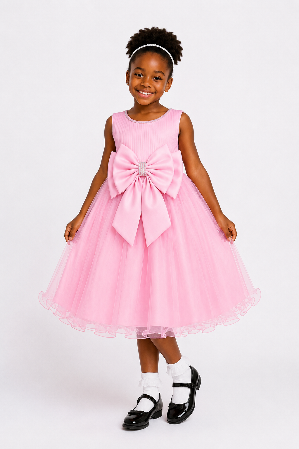 LIGHT PINK PRINCESS DOUBLE BOW PARTY DRESS - MD859LPNK