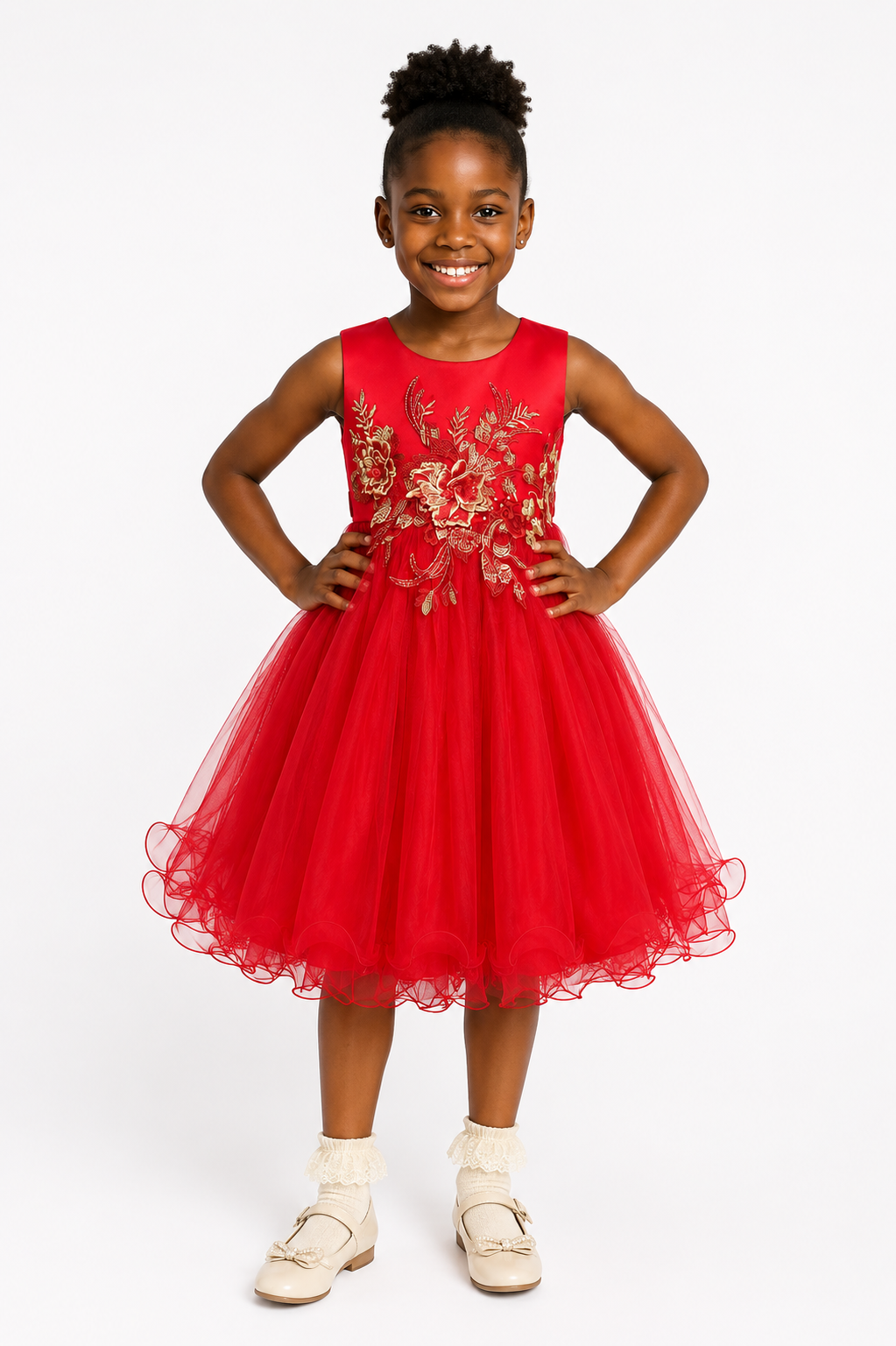 SCARLET BLOOM EMBROIDERED TULLE DRESS MD15RED 3-10YRS