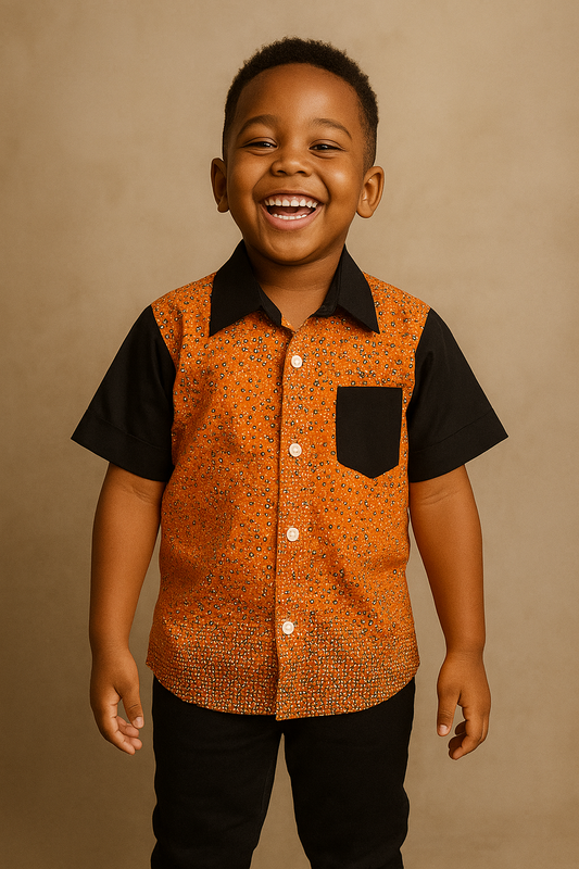 ORANGE IYI OMA SHORT SLEEVE SHIRT  (2-8YRS) - A132ORG