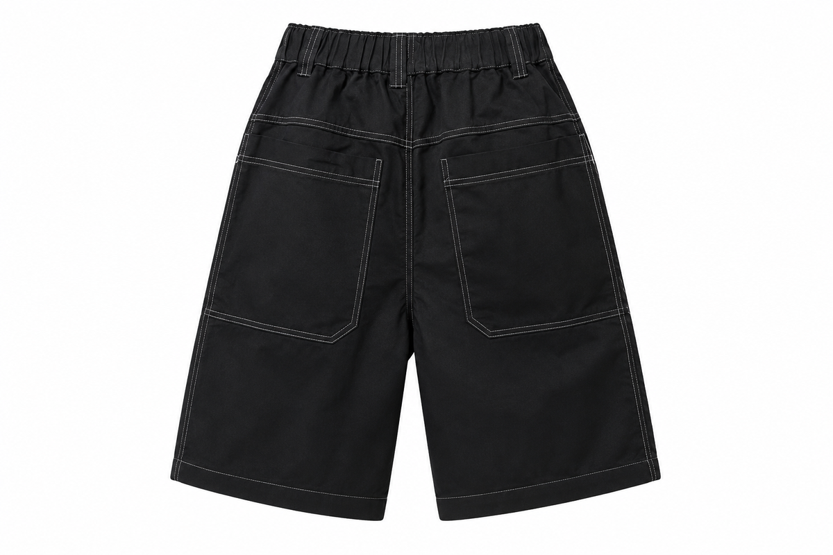 BLACK/CHARCOAL GREY STITCH DETAIL SHORTS - B02GRTSTLBLK