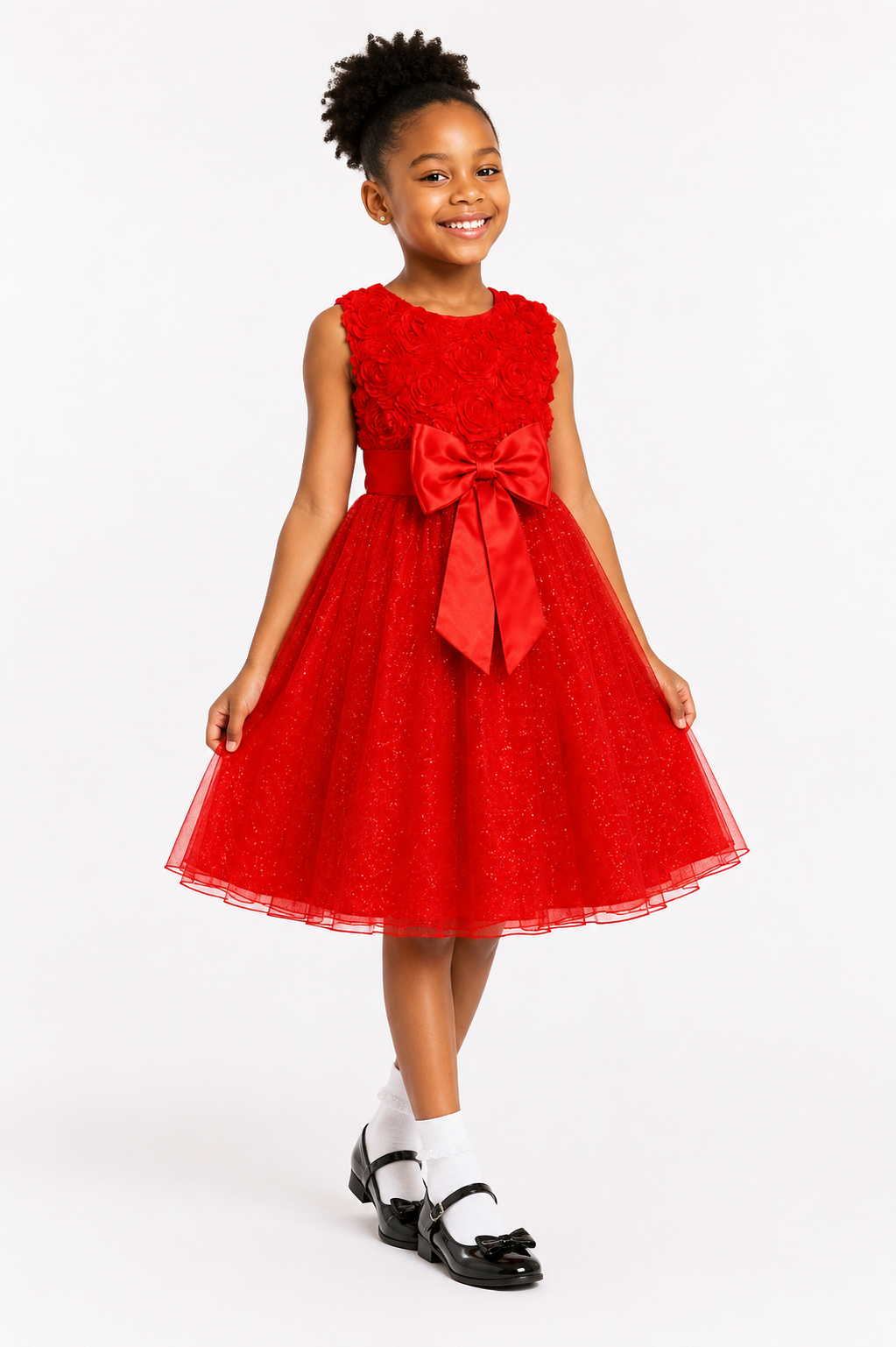 RED ROSETTE PRINCESS PARTY DRESS MSDRRED