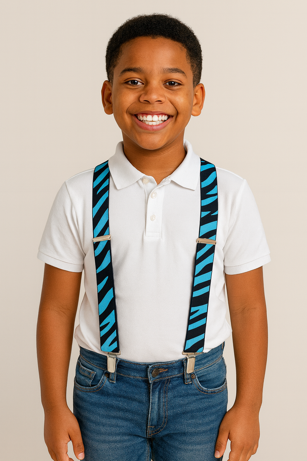 BLUE ZEBRA PRINT Y BACK SUSPENDERS - B49MNBLBLK