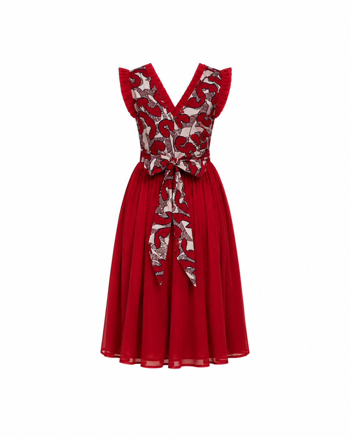 RED CARO OMA CHIFFON MIX DRESS- MN322RED 8-16YR