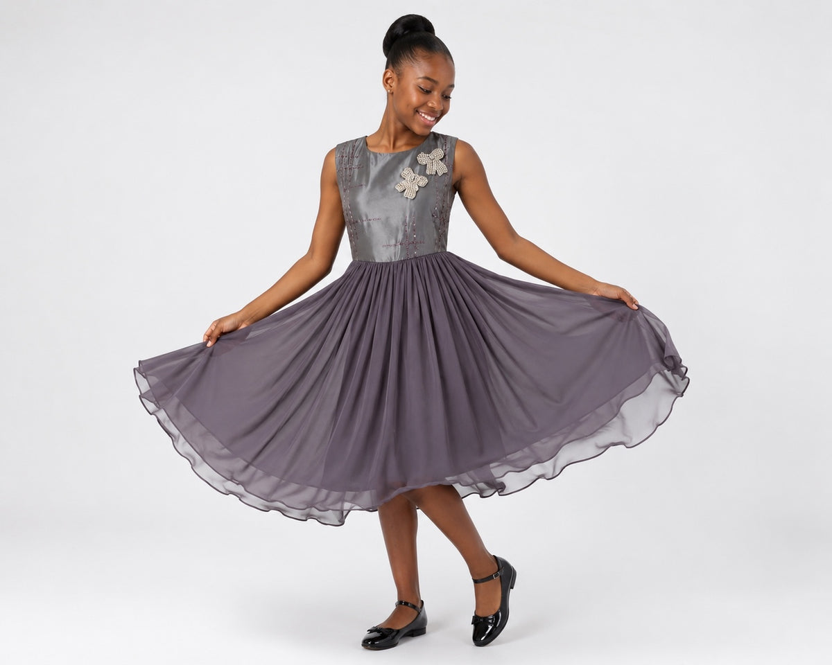 AMARA MAUVE BOW EMBELLISHED OCCASION DRESS - MS806MUVDR