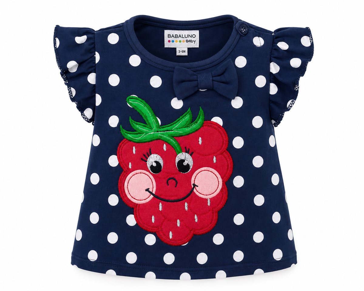 BERRY SWEET BLUE POLKA DOT FLUTTER TOP - QC10524810BL