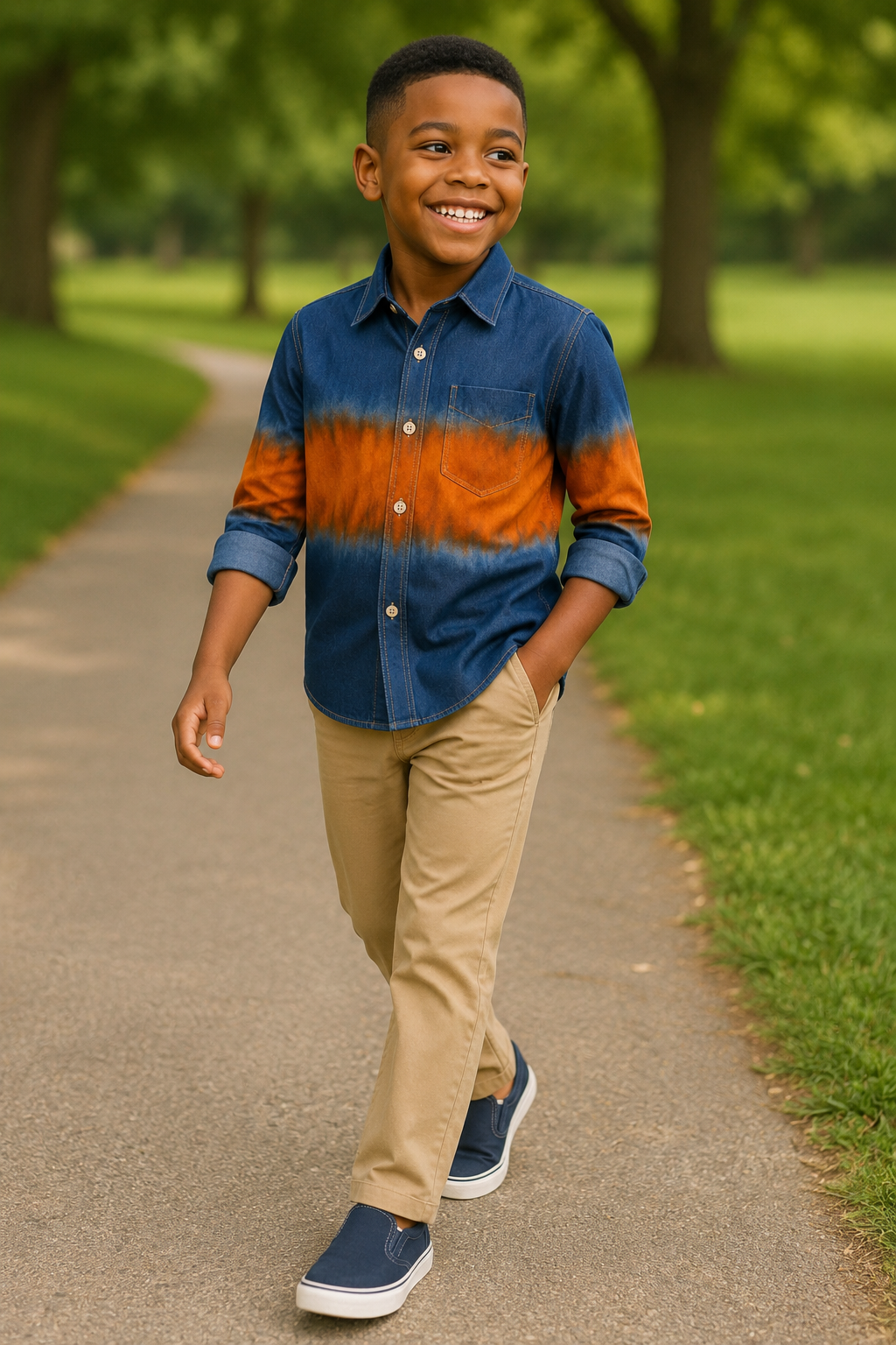 SUNSET WAVE TIE-DYE BUTTON - DOWN SHIRT H43624972 (4-16YRS)