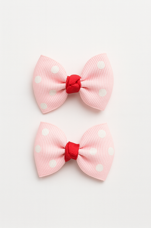 LIGHT PINK POLKA DOT TWIN HAIR BOWS - HB109PNK