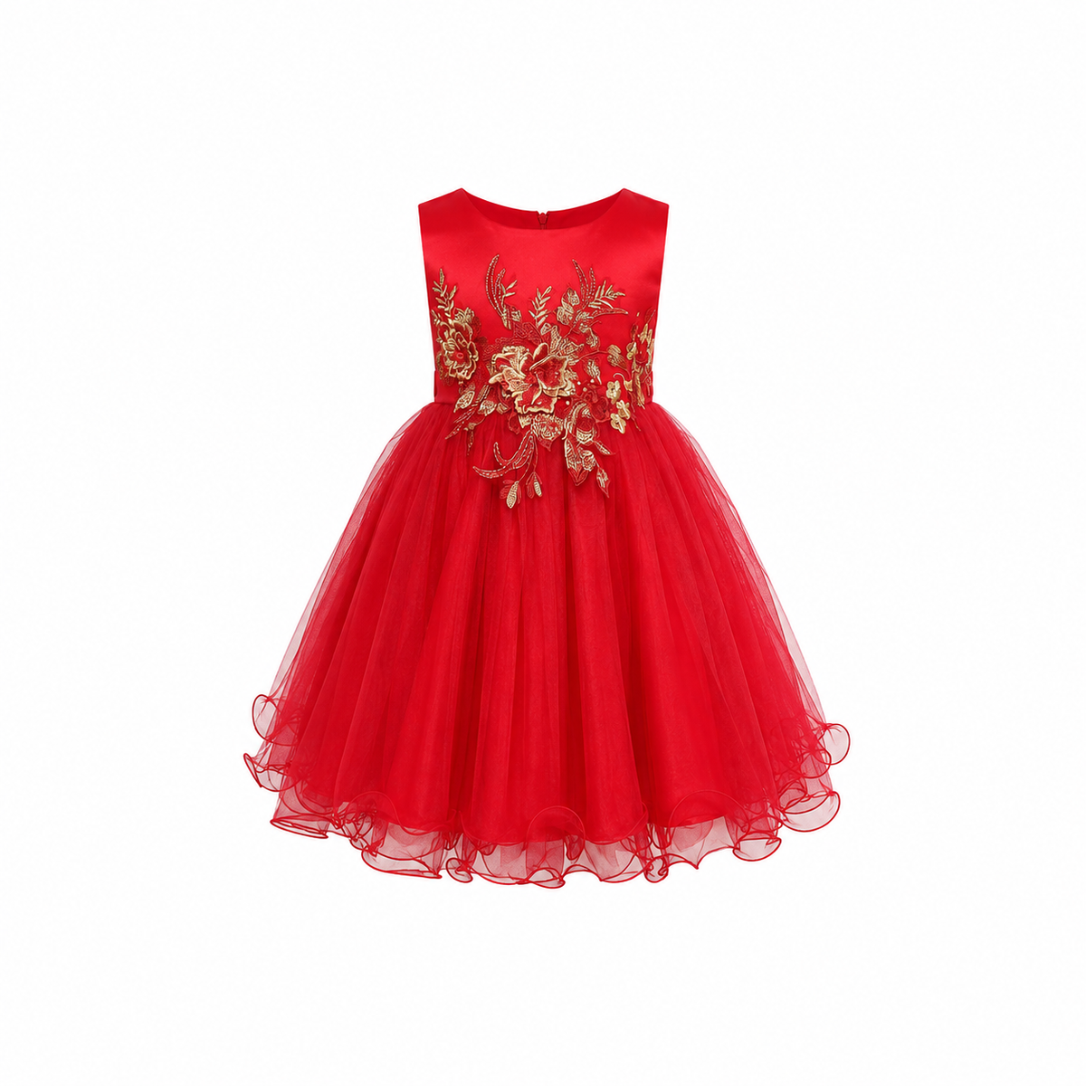 SCARLET BLOOM EMBROIDERED TULLE DRESS MD15RED 3-10YRS