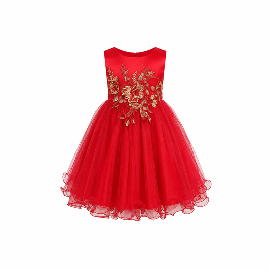 SCARLET BLOOM EMBROIDERED TULLE DRESS MD15RED 3-10YRS