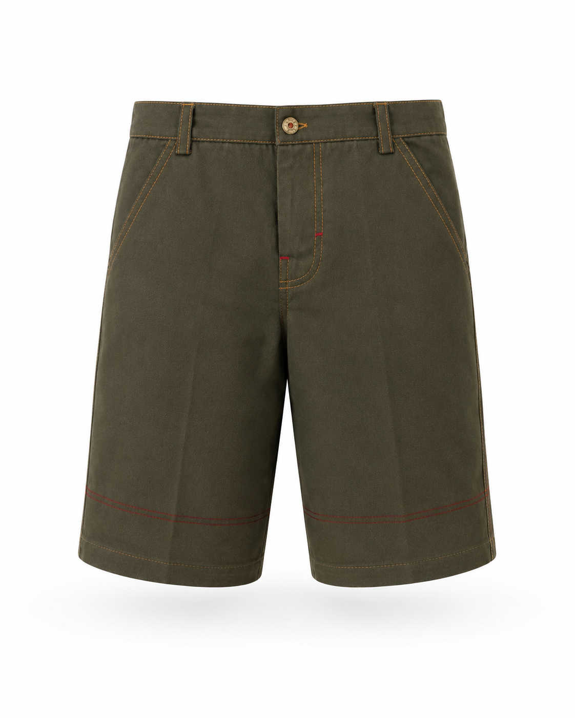 OLIVE GREEN ''CLOTHES SHELF'' SIGNATURE SHORTS/ CONTRAST TOP STITCHING - B0310824OLVGR