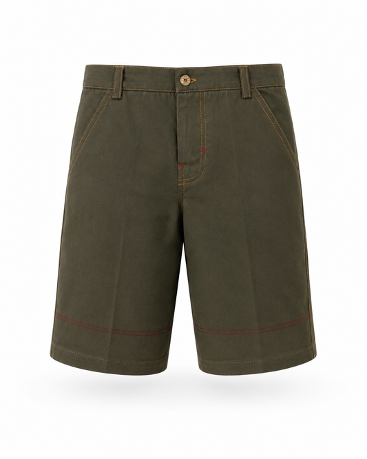 OLIVE GREEN ''CLOTHES SHELF'' SIGNATURE SHORTS/ CONTRAST TOP STITCHING - B0310824OLVGR