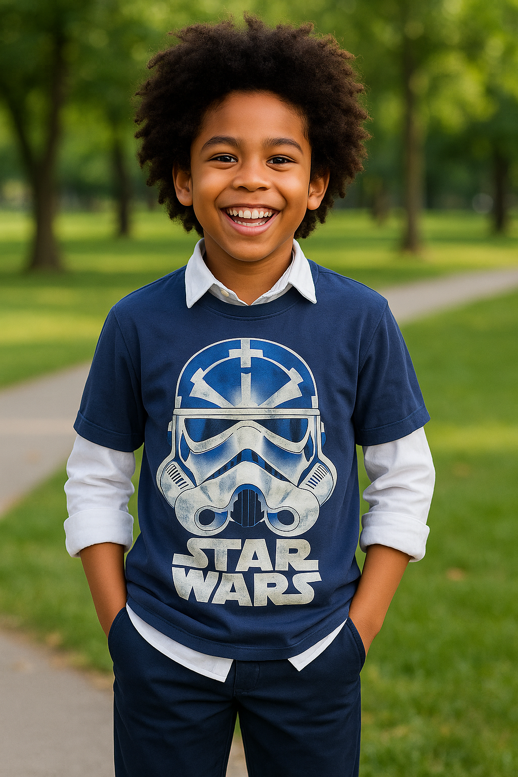 NAVY BLUE STAR WARS TEE SHIRT (4-16YRS) - BTP73NBL