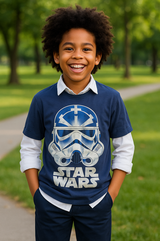 NAVY BLUE STAR WARS TEE SHIRT (4-16YRS) - BTP73NBL