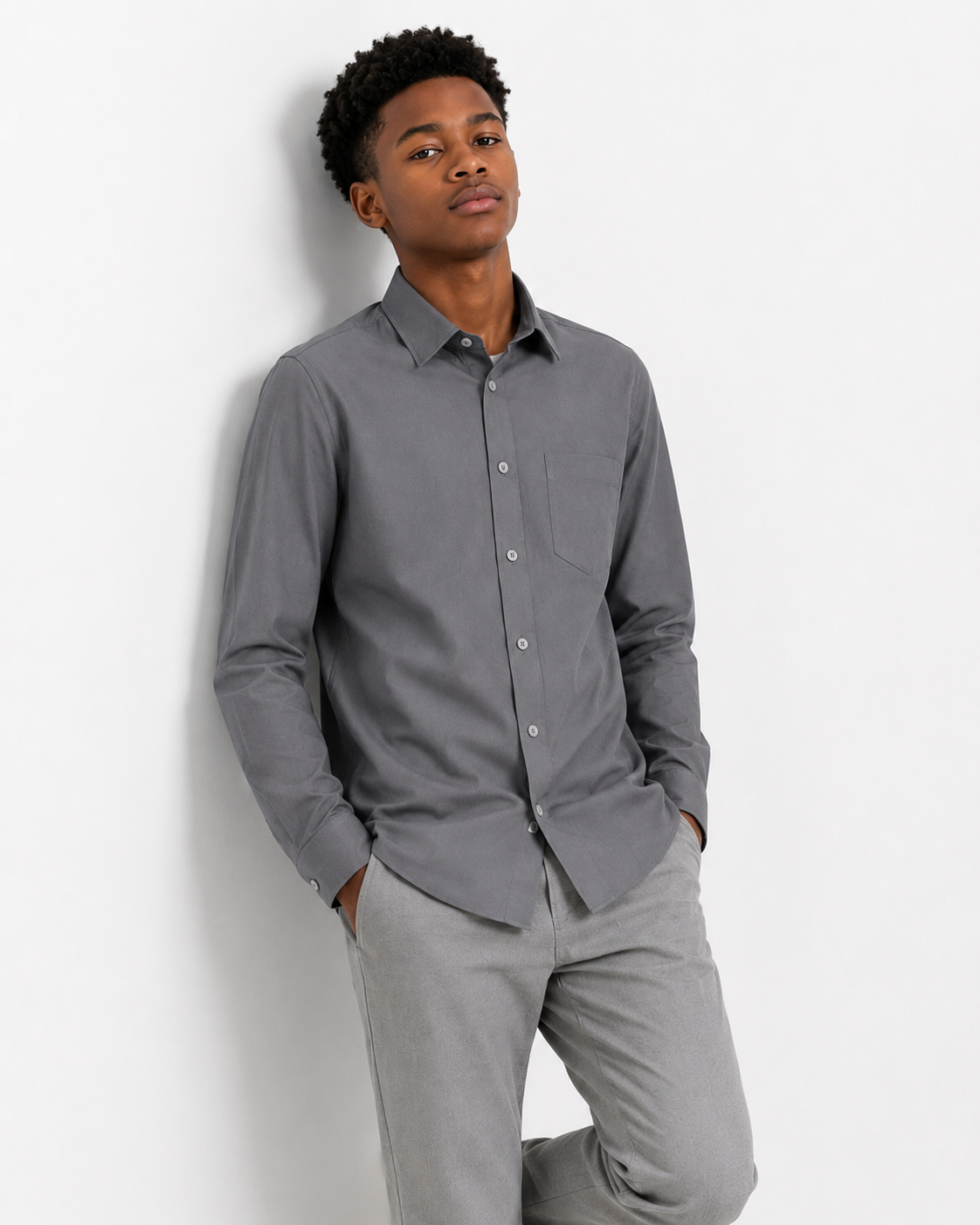 CHARCOAL GREY LONG SLEEVE FORMAL SHIRT ( 14-16 YRS) - G39202607CHGRY