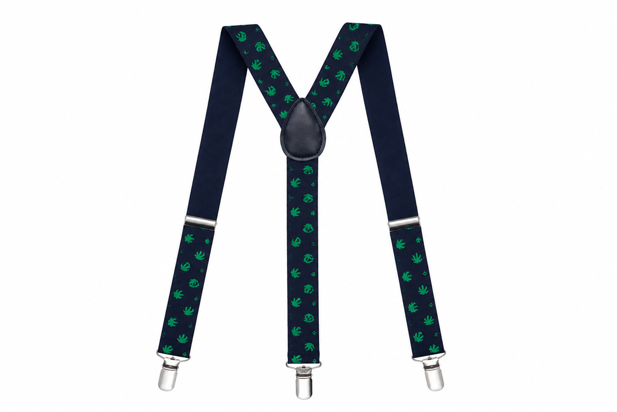 SWEET GREEN LEAF PRINT SUSPENDERS - B49MNBLKGRNLF