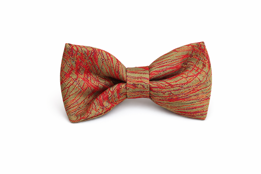 PATTERNED GOLD AND RED SILK SATIN CLASSIC BOW TIE - ABW30425051