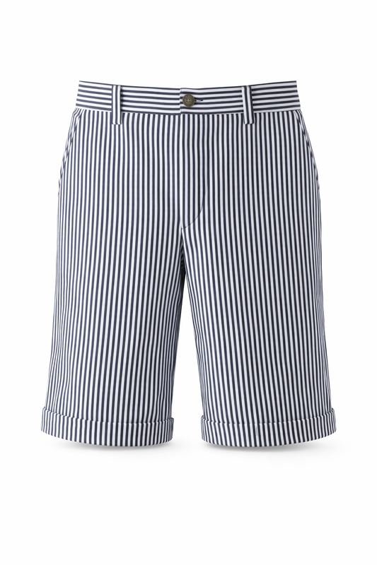 NAVY PINSTRIPE 3/4 SHORTS WITH TURN-UP HEM (8-16 YRS) - CSBJKSTRNVY10532
