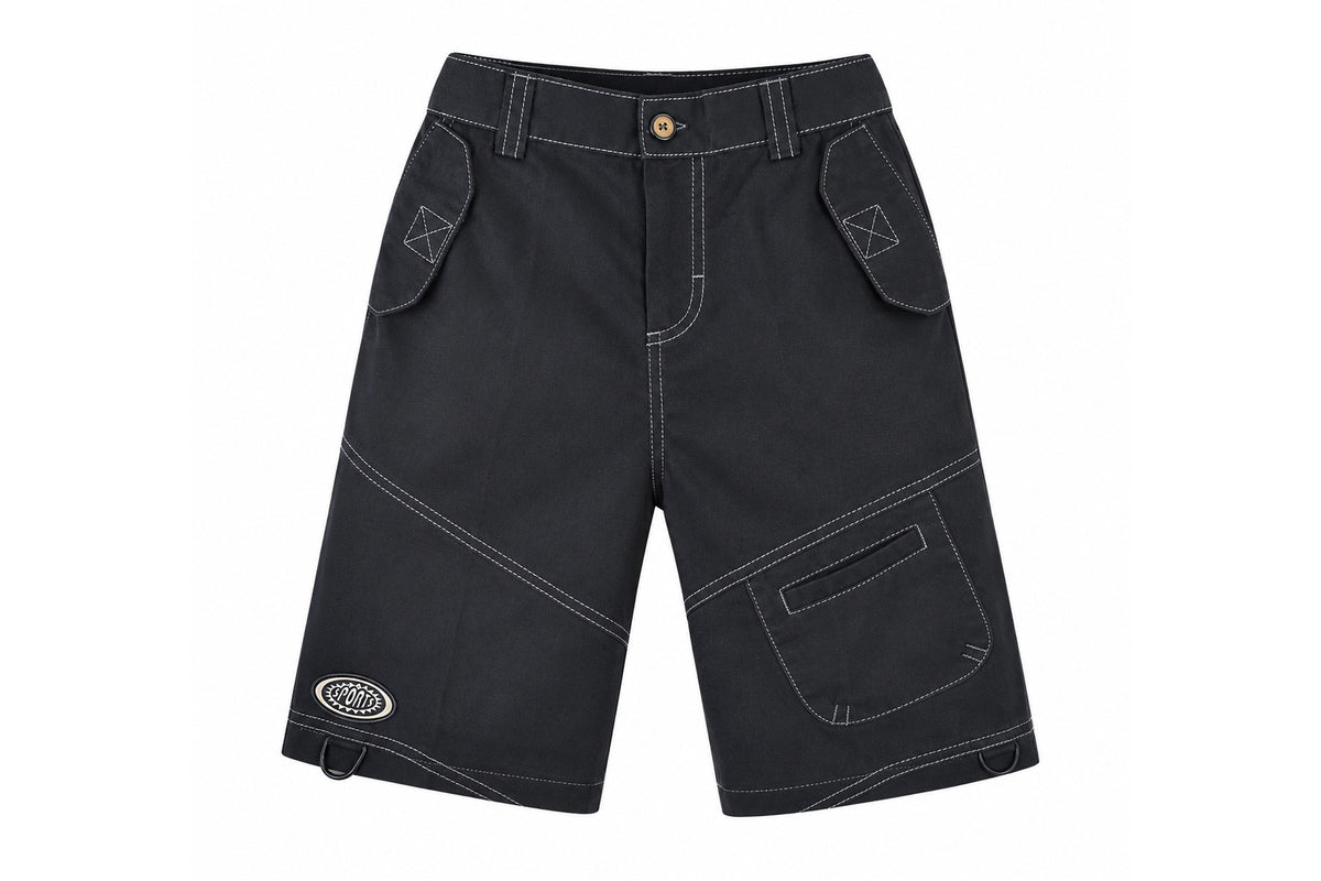 BLACK/CHARCOAL GREY STITCH DETAIL SHORTS - B02GRTSTLBLK