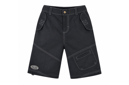 BLACK/CHARCOAL GREY STITCH DETAIL SHORTS - B02GRTSTLBLK