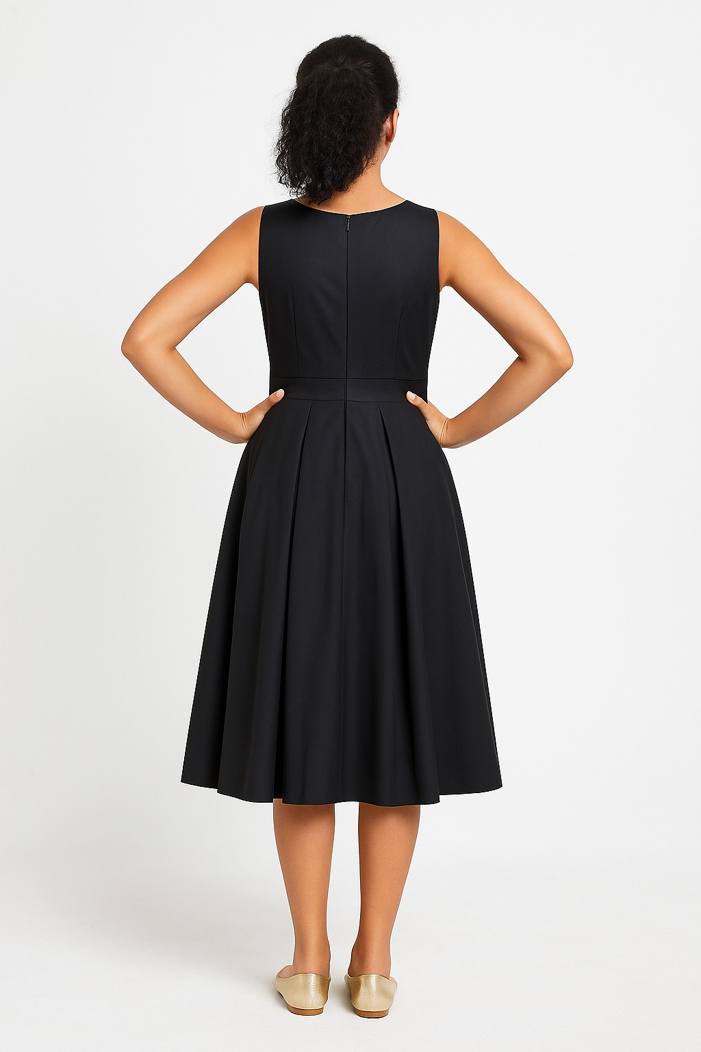 ANNA 2 BLACK PLEATED DRESS WITH GOLD ACCENTS - AB3172BLK