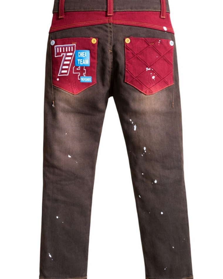 CRIMSON CONTRAST DENMIM TROUSERS - MS12113CRBWN
