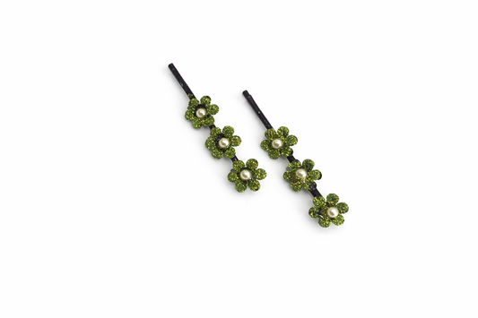 EMERALD BLOOM MINI PEARL HAIR PINS 2PC SET