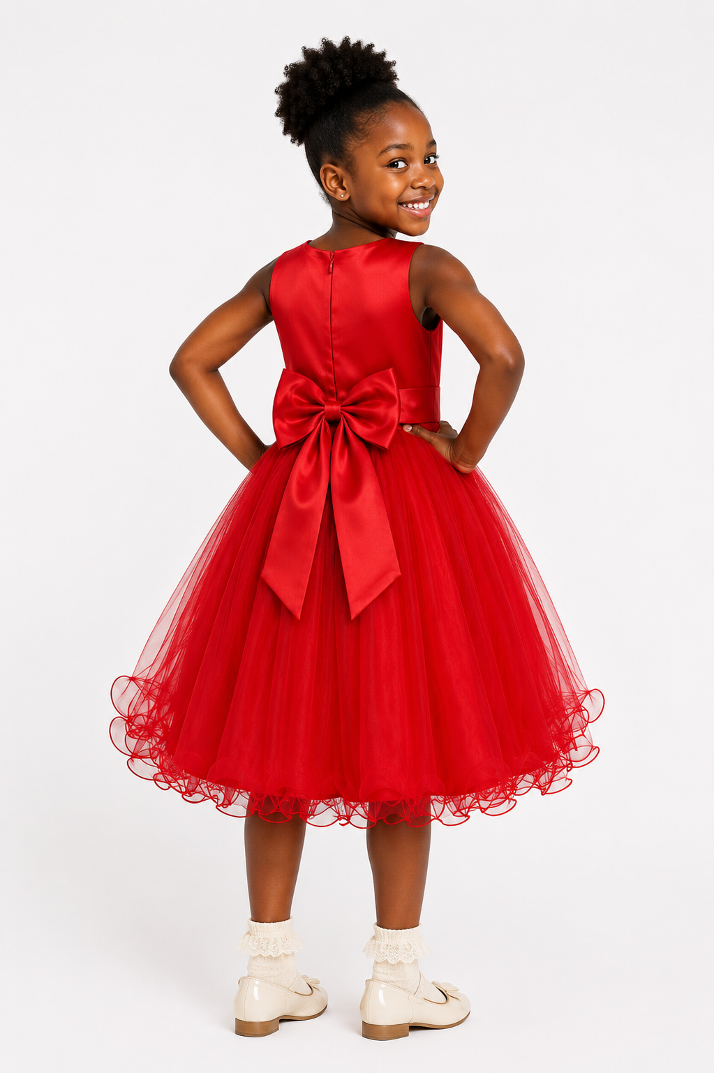 SCARLET BLOOM EMBROIDERED TULLE DRESS MD15RED 3-10YRS